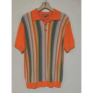 Vtg Knit‎ Johnny Collar Shirt Retro Mod Striped Polo sz Large Insearch